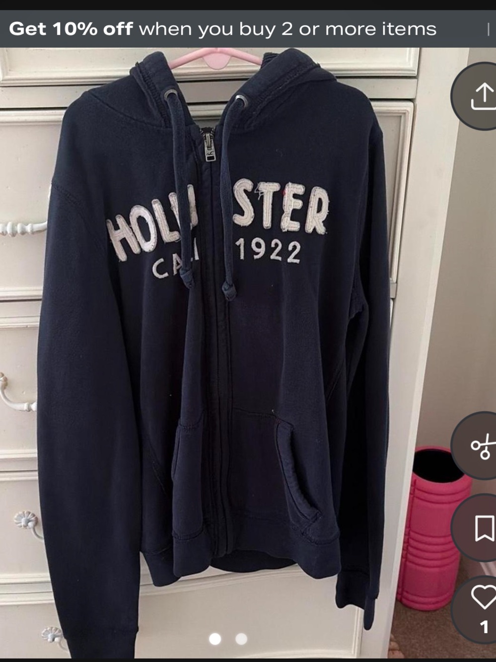 Hollister Kids Dark Navy Full-Zip Hoodie with Logo
